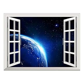 Removable Wall Sticker/Wall Mural - Earth with Blue Shining in Universe Space | Creative Window View Home Decor/Wall Decor - 24"x32"
