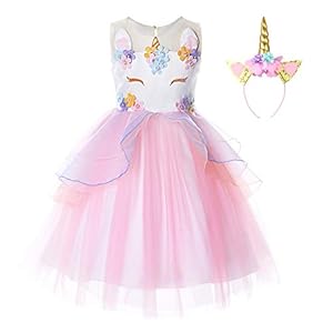 JerrisApparel Bloem Meisjes Eenhoorn Kostuum Prinses Verjaardagsfeest Carnaval Jurk