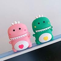 ICI-Rencontrer 3D Vivid Baby Dinosaur Design Airpods Case Cute Heart Animals Pattern AirPods Accessories Wireless Charging Earphone Soft Silicone Shockproof Protector Green