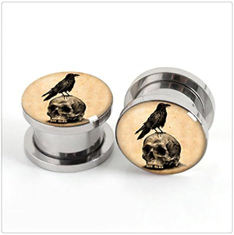 Home & Happiness Pair of Stainless Steel Vintage Skull Birds Plugs Screw fit Ear Plug gauges Flesh Tunnel Ear Expander