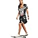 OMONSIM New Ladies Acid Wash Raw Power Printed Top Lace up Choker Neck T-Shirt Dress Women Dress (2, Medium)