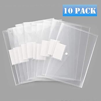 Plastic Envelopes Poly Envelopes, Sooez 10PACK Clear Document Folders US Letter A4 Size File Envelopes with Label Pocket & Snap Button for School Home Work Office Organization, Clear