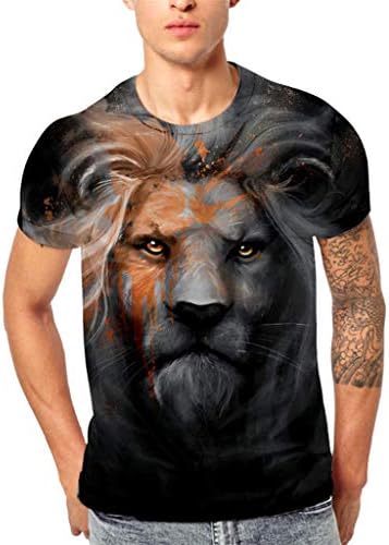 AmyDong Fashion New Men's Short Sleeve 3D Gray Gradient Lion Printed T-Shirt Tops Blouse
