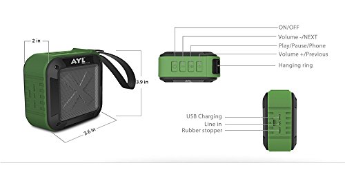 Portable Outdoor and Shower Bluetooth 5.0 Speaker by AYL SoundFit, Water Resistant, Wireless with 10 Hour Rechargeable Battery Life, Powerful Audio Driver, Pairs with All Bluetooth Devices