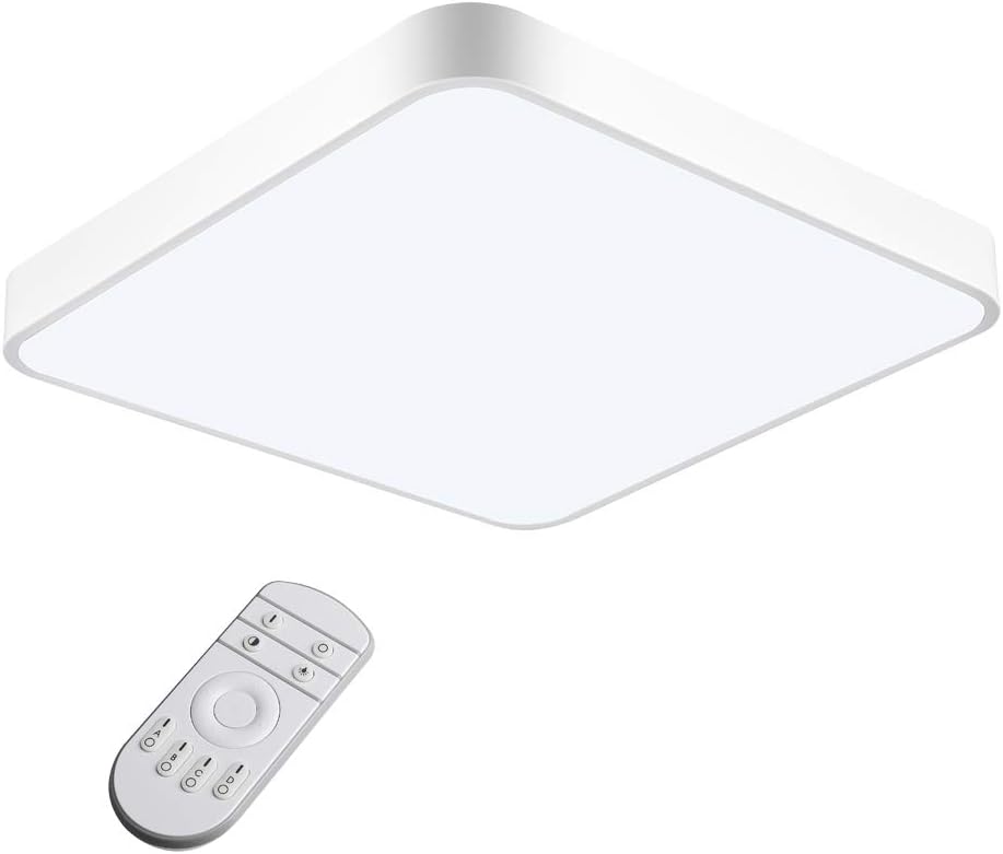 Bikuer 6000K LED Ceiling Light Flush Mount 28W 15.5in Square Ceiling Lamp for Kitchen Bathroom Hallway with 240Pcs LED Chips Without Flicker, 2050LM, IP44, 180W Equivalent (28W Square with Remote)