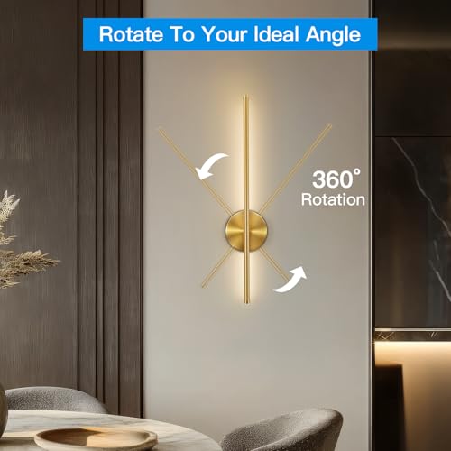 TaoFiaCo 60CM Gold Indoor LED Wall Lights - Wireless Wall Lamp 3 Colour Temperatures - Battery Wall Light with Remote Control for Bedroom, Living Room, Dining Room