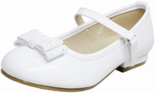 Girls Casual Flats Girls Flats Shoes Girls Dress Shoes Ballerina Ballet Low Heels Mary Jane Sandals With Glitter Bow For Wedding,Party,Event.(Toddler/Little/Big Kid)(4 M US Big Kid White)