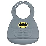 Bumkins DC Comics Batman Silicone Bib, Baby Bib, Toddler Bib, Comfortable, Waterproof, Wipe Clean, Stain and Odor Resistant, 6-24 Months