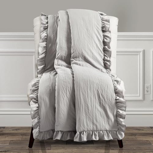 Lush Decor Reyna Soft Ruffle Throw Blanket, 50" W x 60" L, Light Gray - Modern…