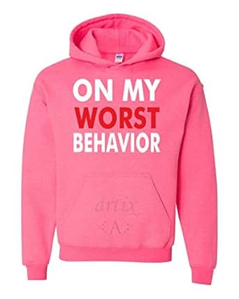 Amazon.com: ARTIX Worst Behavior Unisex Hoodies Sweatshirts X-Large Safety Pink: Clothing