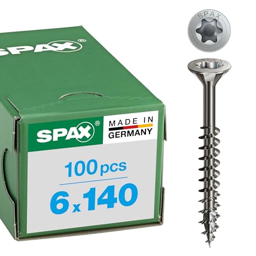 SPAX Universalschraube aus Edelstahl rostfrei A2, 6,0 x 140 mm, 100 Stück, T-STAR plus, Senkkopf, Teilgewinde, 4CUT, 0197000601403