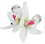 Floral Fall Hula Girl Hawaiian Orchid Flower Hair Clip for Beach HC-11 (White)