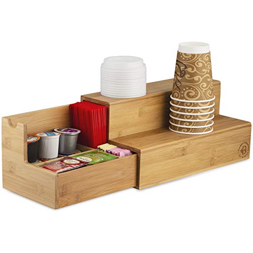 Coffee Tea Organizer Station - Bamboo Condiment and Accessories Caddy Organizer | for Kitchen and Office Organization