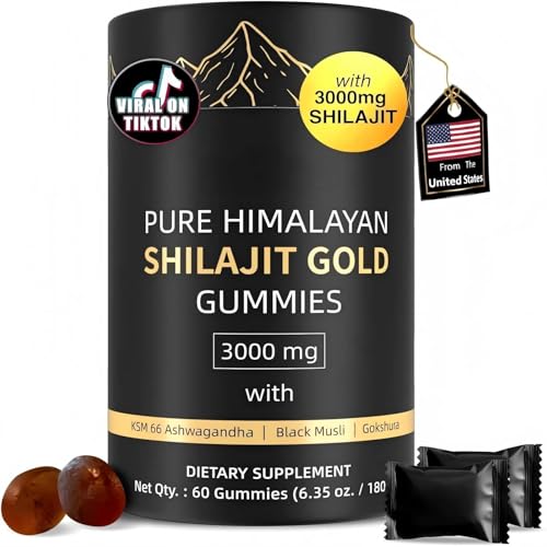 Pure Shilajit Gold Gummies 3000mg for Men & Women – Himalayan Shilajit with Fulvic Acid & 85+ Trace Minerals – Organic Shilajit Supplement, 60 Gummies