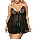 UrHot Women's Plus Size Strap Lace Babydoll Sexy Sequin Lingerie Set Nightwear