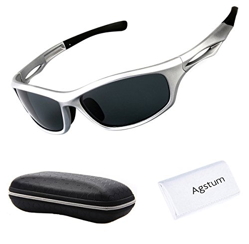 Agstum Polarized Sports Goggles Sunglasses Driving Cycling Fishing TR90 Unbreakable Frame (Silver, Grey)