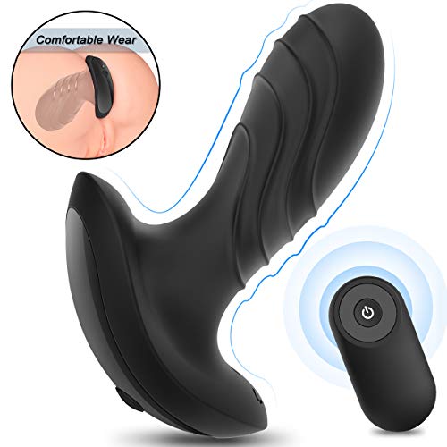 Vibrating Butt Plug Prostate Massager, Rechargeable Silicone Anal Vibrator with 10 Powerful Stimulation Patterns Remote Control Waterproof Anal Sex Toys for Men Women and Couples (Full Black)