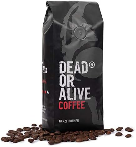 DEAD OR ALIVE Coffee Strong, Aromatic Blend - Maximum Strength Roast, 440mg of Caffein Per Cup - Whole Refined and Robusta and Arabica Roasted Beans for Americans, Espresso, Latte, Cappuccino - 500g