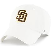 47 San Diego Padres White Team Color Logo Primary Logo Clean Up Adjustable Strap Hat Cap, Adult One Size Fits All