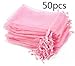 Aketek Pack of 50 Pink color Organza Drawstring Gift Bag Pouch Wrap for Party/Game/Wedding (7x5) (Pink)