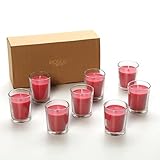 Hosley Premium, Highly Scented Set of 8, Apple Cinnamon, Essential Oils, Votive Candles in Clear Glass. Burns upto 12 hours each. Great Gift for Home, Patio, Gardens. Church, Vigil