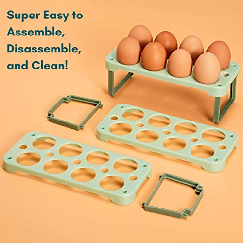 Ease.Life 24 Egg Holder for Refrigerator with 3 Reusable Egg Cartons BPA Free Plastic Egg
