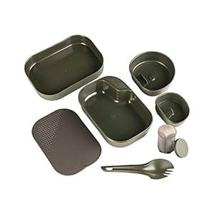 Mil-Tec 7-Tlg. Essgeschirr Oliv, Kunststoff, Camping-Messer-Set, Messkit, 7 Personen, Olive