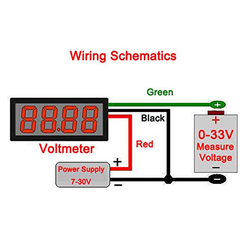 DROK 0.56" 4 Digits DC 0-33V LED Digital Voltmeter 12V/24V 3 Wires