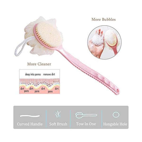 Sunwuun-1-PACK-Back-Scrubber-Body-Brush-Loofah-Dry-Brushing-Body-Brush-with-handle-for-shower-with-Loofah-2-in-1-Multifunction-Bath-Brush-Mesh-Sponge-with-Curved-Handle-for-Men-and-Women Sunwuun 1 Pack Back Scrubber Body Brush Loofah Dry Brushing Body Brush with Handle for Shower with Loofah, 2-in-1…