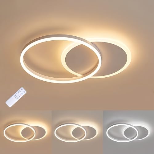 Moonm LED Ceiling Light 36 W, Dimmable LED Ceiling Light 3000 K-6000 K | bedroom chandelier with remote control, modern ceiling chandelier, aluminium, living room with two circles, ceiling lights