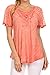 Sakkas 15783 - Ellie Sequin Embroidered Cap Sleeve Scoop Neck Relaxed Fit Blouse - Pink - OS