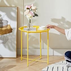 VECELO Metal Round End/Side Table with Removable