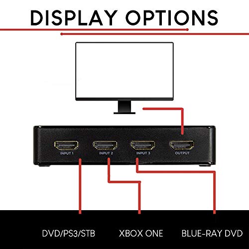 enKo 3 Ports HDMI Switch Hub 3x1 Switch Splitter Includes IR Remote Supports Full 1080P 3D Player - Thumbnail 4