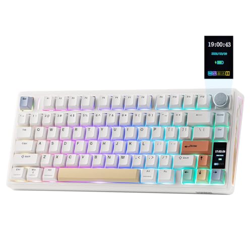 EPOMAKER TH80 V2 PRO Wireless Gaming Keyboard with Screen&Knob, 10000mAh, 2.4Ghz/BT/USB-C, RGB, Hot Swap, Custom Driver, NKRO, PBT Keycap, Mechanical Keyboard for PC/Mac (White, Creamy Jade)