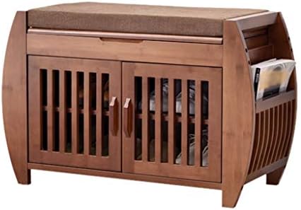 QSHG Storage Benches Wood Storage Bench with Storage layer 2-tier Hallway Storage Shelf Bedroom Cabinet Shoe Bench Seat Storage Organiser For Entryway Entrance Brown 72X32X46.5cm