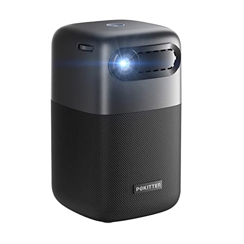 Mini Beamer, POKITTER Pod DLP Kabelloser Tragbarer Filmprojektor, 10000mAh Akku, 150 ASIN, 5G WiFi Smart Projektor, Hochwertige Lautsprecher für Reisen, Partys, etc. Short Throw, Android 9.0, Schwarz