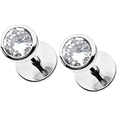ComfyEarrings CZ Crystal Bezel Stud Earrings, Stainless Steel