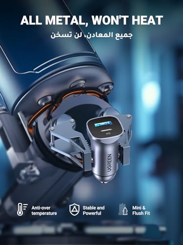 UGREEN PD 24W Car Charger Fast Charging Dual USB Phone Plug Adapter Car Charger Type C Compatible with iPhone 17 Pro Max/16 Pro/15/14/13x/12/11, iPad, Samsung S25/S24, Huawei Mate60,etc