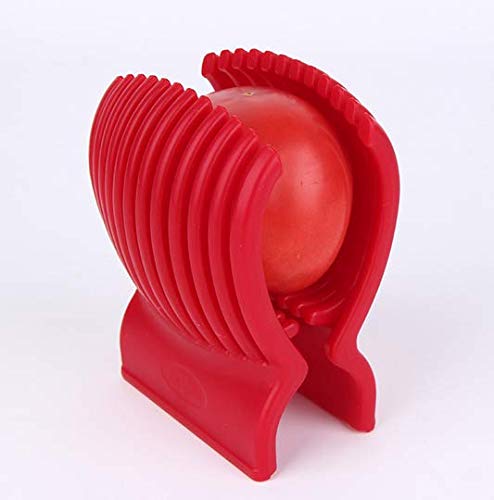 VNDEFUL Multiuse Tomato Slicer Holder,Potatoes Round Fruits Vegetables Tools Kitchen Cutting Aid,Red - Thumbnail 2