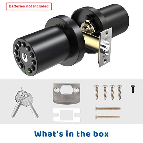 Keyless Entry Knob Lock, Electronic Keypad Door Knobs, Code Lock with Key, Auto Lock, Waterproof