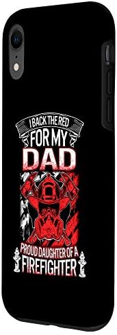 A crimson firefighter-themed phone case with dad and daughter design.