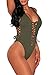 HOTAPEI Women V Neck Lace up High Cut One Piece Swimwear X-Large Army Green