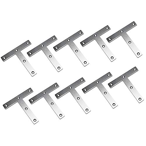 T Shaped Repair Plate, Tiberham 80 x 80 mm Stainless Steel Corner Brackets Angle Braces, Heavy Duty Flat Mending Plate Joining Connector Fixing Bracket Support (Pack of 10)