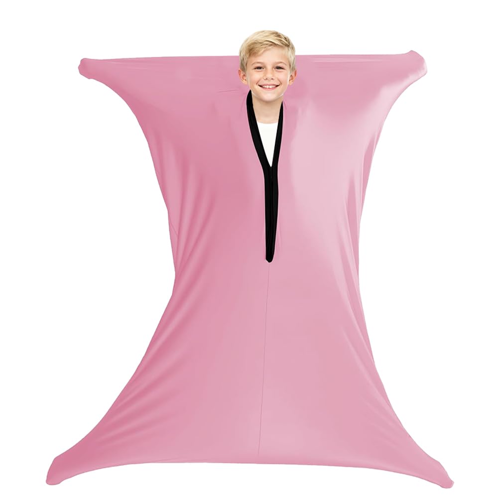 Sensory Body Sock, 47" × 27" Full-Body Wrap Stretchy Body Sox with Secure Button Closure, Self-Claming Sensory Sack for Autism and Anxiety (Pink)