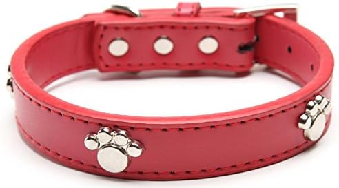 Leather Dog Collar with Paw Charm for large dogs Red XL 18-22 inches 60 cm