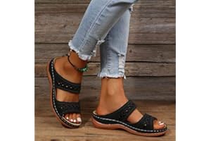 FUBLAZEZE Orthopedic Sandals for Women, Women Walking Slippers with Arch Support Anti-Slip Breathable Sandal Vintage Slip On Flip Flops Sandals Women Dressy Summer Flat