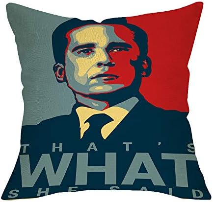 Fbcoo The Office TV Show Decorative Throw Pillow Cover That's What She Said Cushion Case Michael Scott Quote Square Pillowcase Home Decoration Sofa Couch Decor for Housewarming 18x18 Inch Cotton Linen