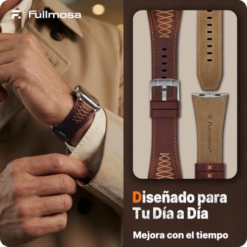 Fullmosa Vintage Leather Strap For Apple Watch | Band for iWatch Ultra3/2/1 Series 11 10 9 8 7 6 5 4 3 2 1 and SE3/2/1,Top Grain Leather Bracelet for Men Women