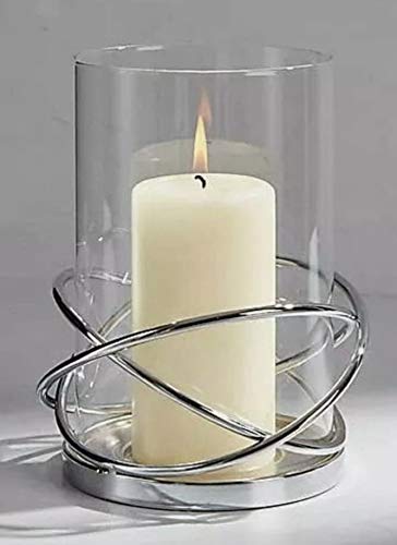 Decorative Silver Circular Lantern Hurricane Candle Holder Metal Frame for Pillar Candle Height : 16cm.