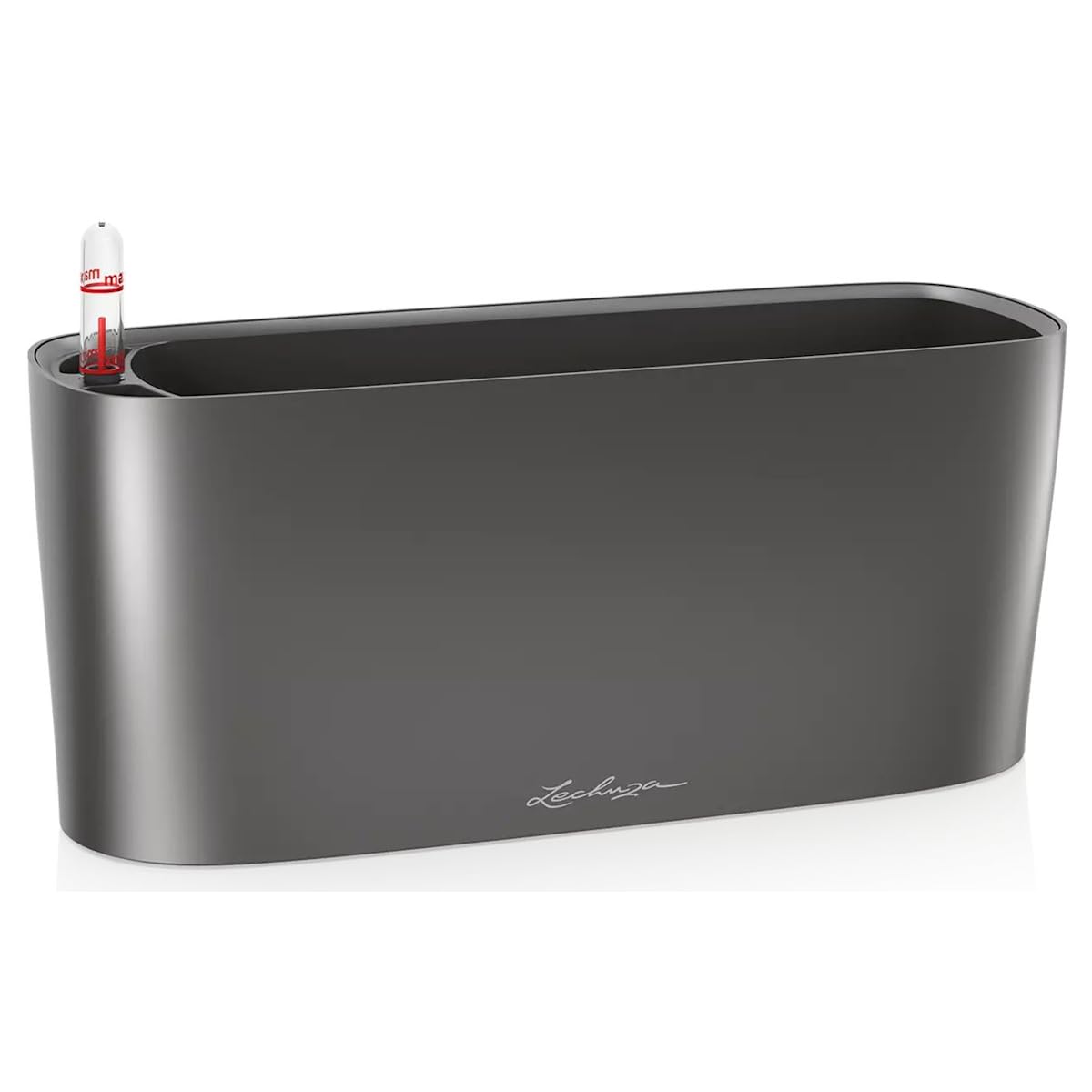 Lechuza Self Watering Plant Pots Indoor DELTA 10 Plastic Flower Window Box Small Herb Planter without Drainage Hole D35 H30 cm Charcoal Metallic